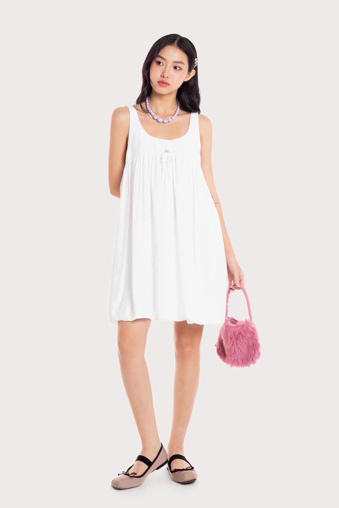  White Comfy Bubble Mini Dress 