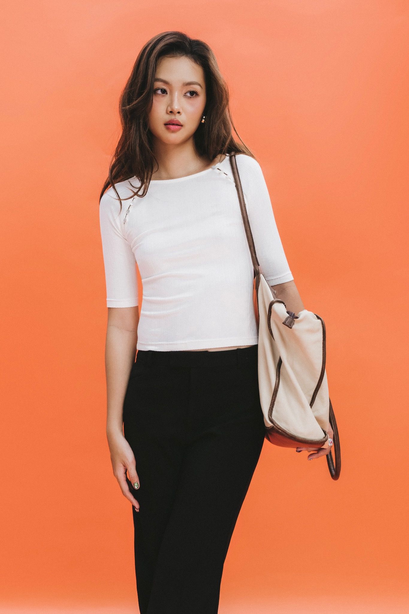 White Buttons Ribbed Raglan Sleeve Top