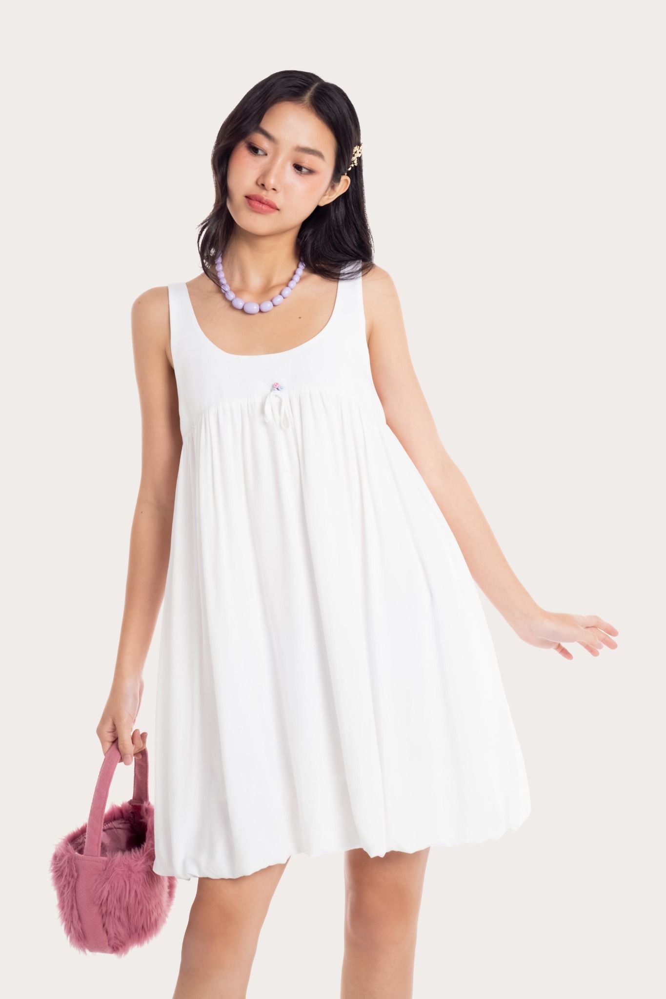  White Comfy Bubble Mini Dress 