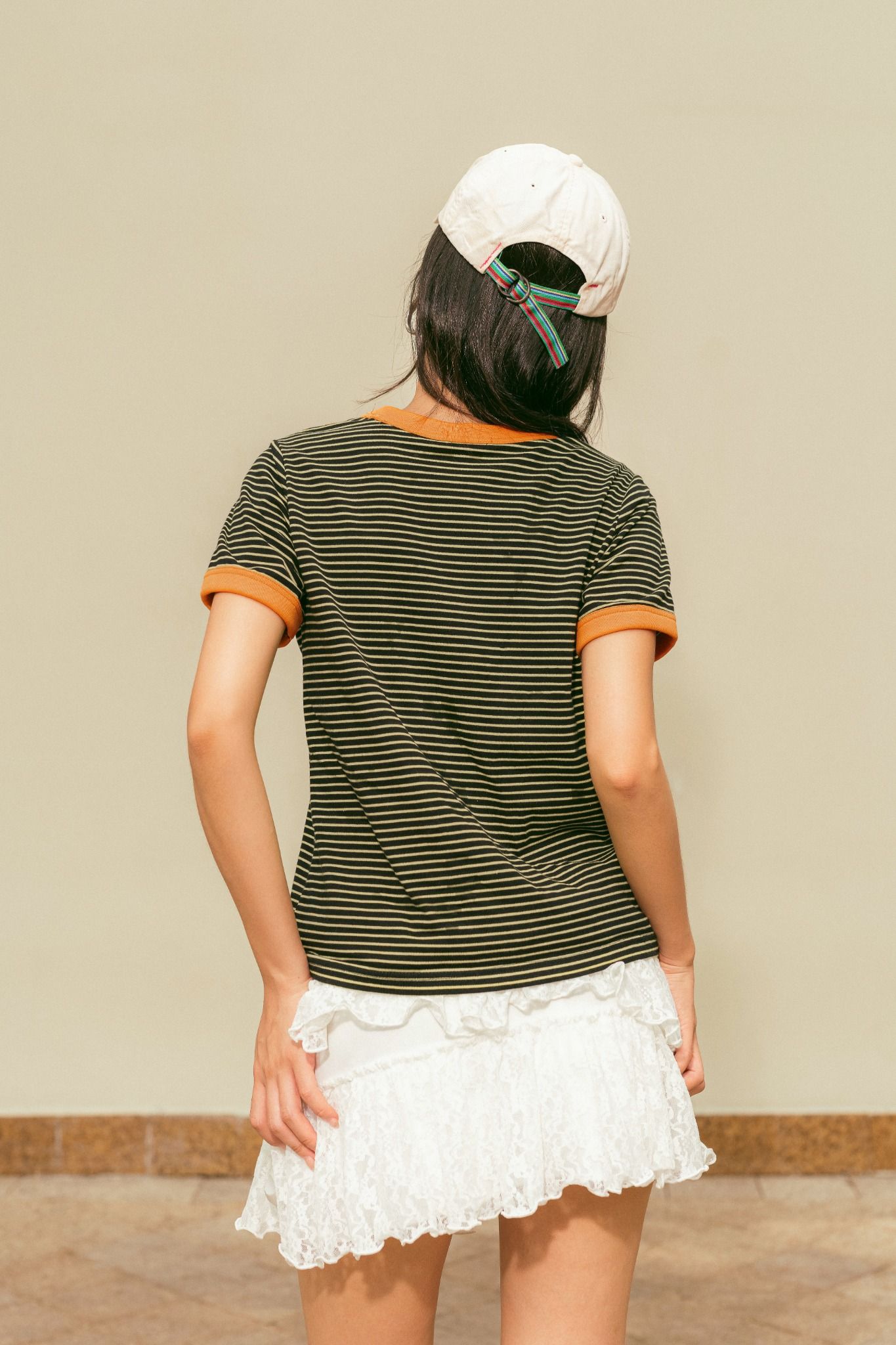 Yellow Neckline Striped Short Sleeve Baby Tee