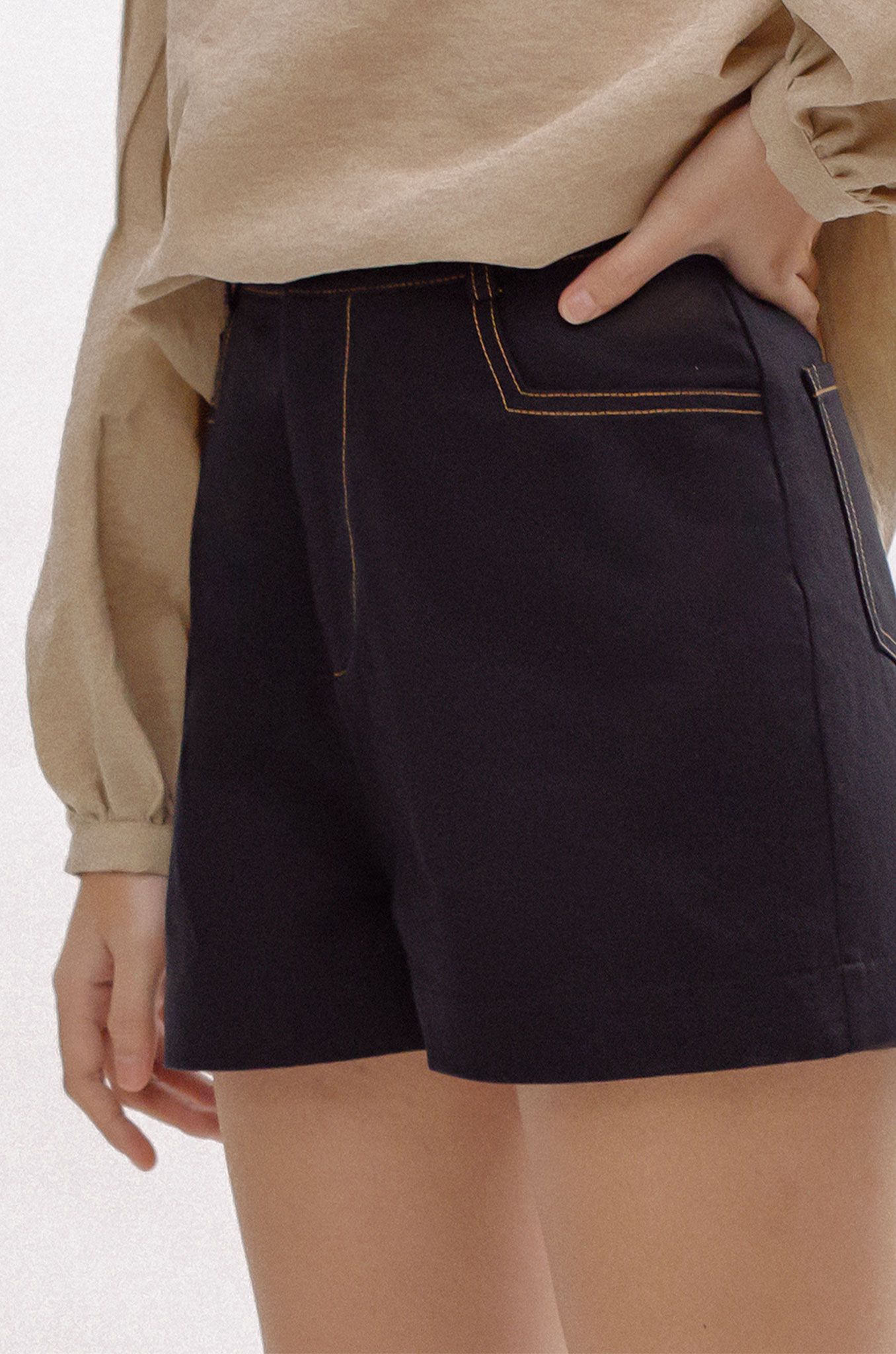 Black Short With Brown Stitching