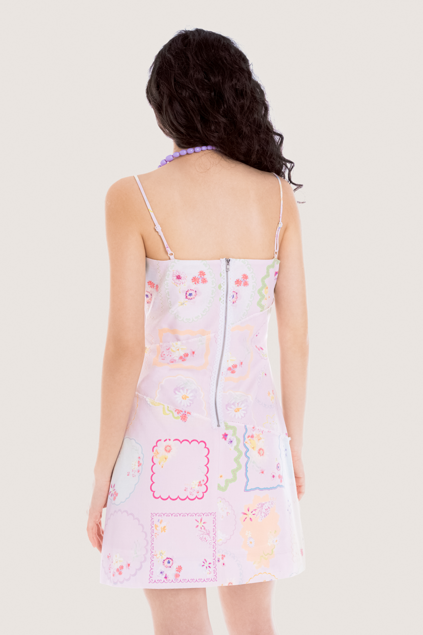 Vintage Floral Printed Khaki Mini Dress