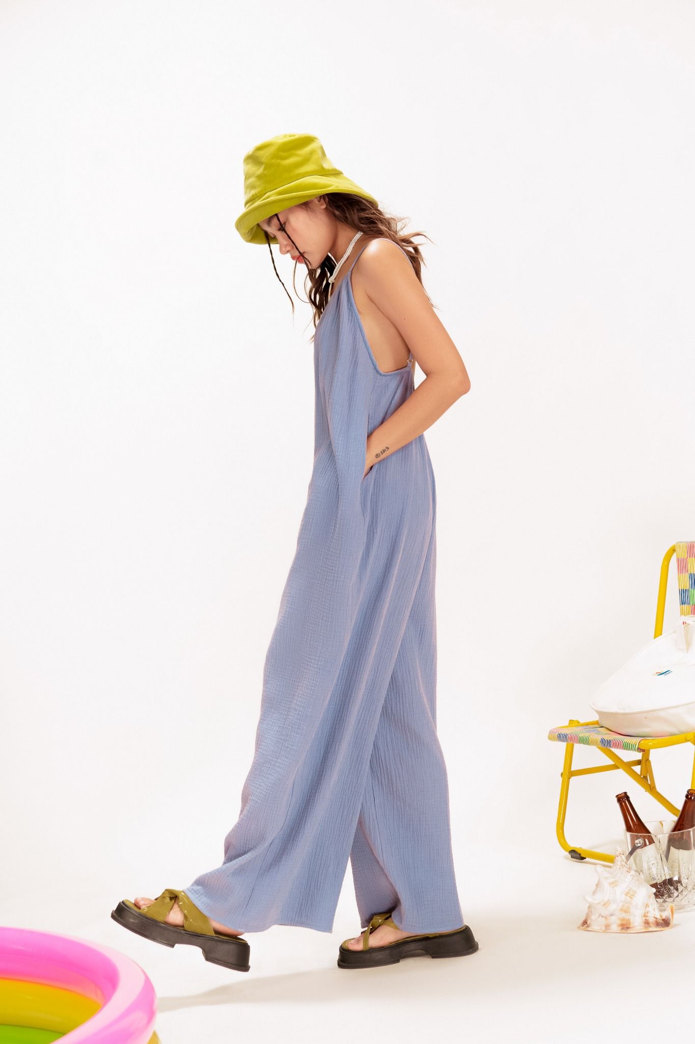  Periwinkle Breezy Strappy Muslin Jumpsuit 