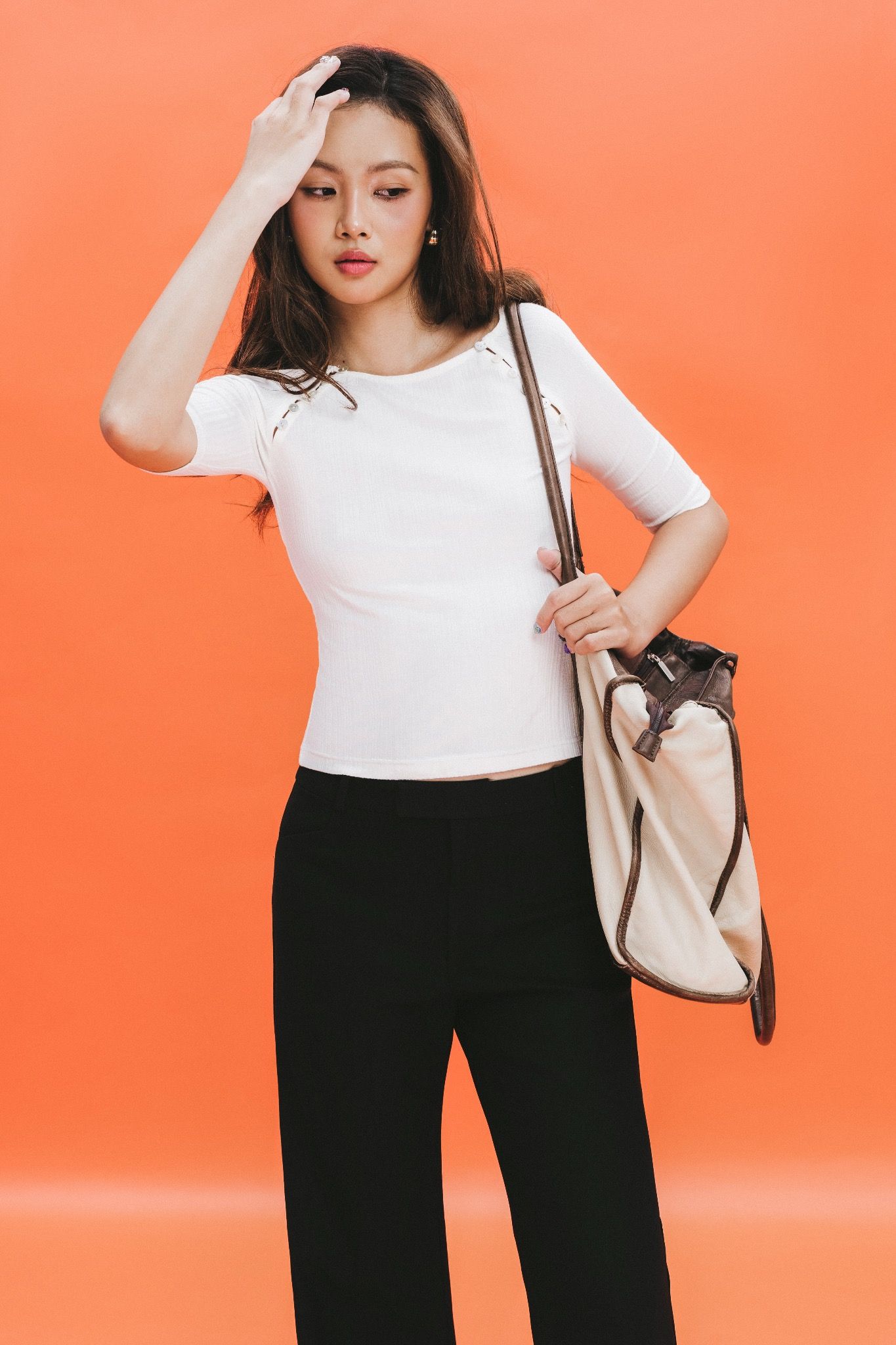 White Buttons Ribbed Raglan Sleeve Top