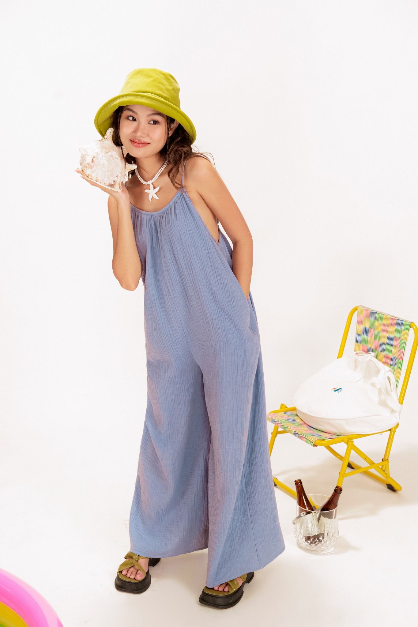  Periwinkle Breezy Strappy Muslin Jumpsuit 