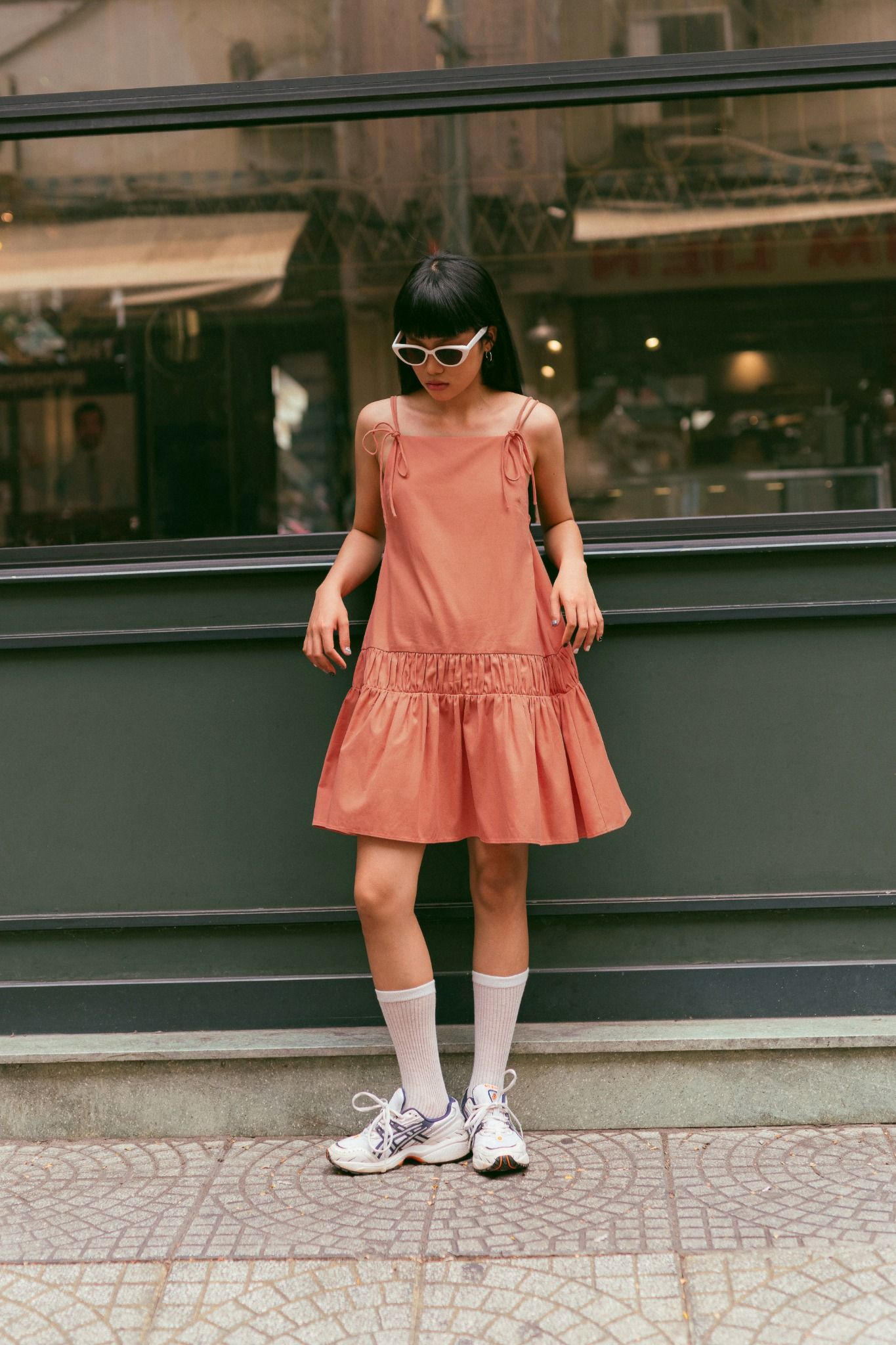  Orange Bow Tie Strappy Mini Dress 