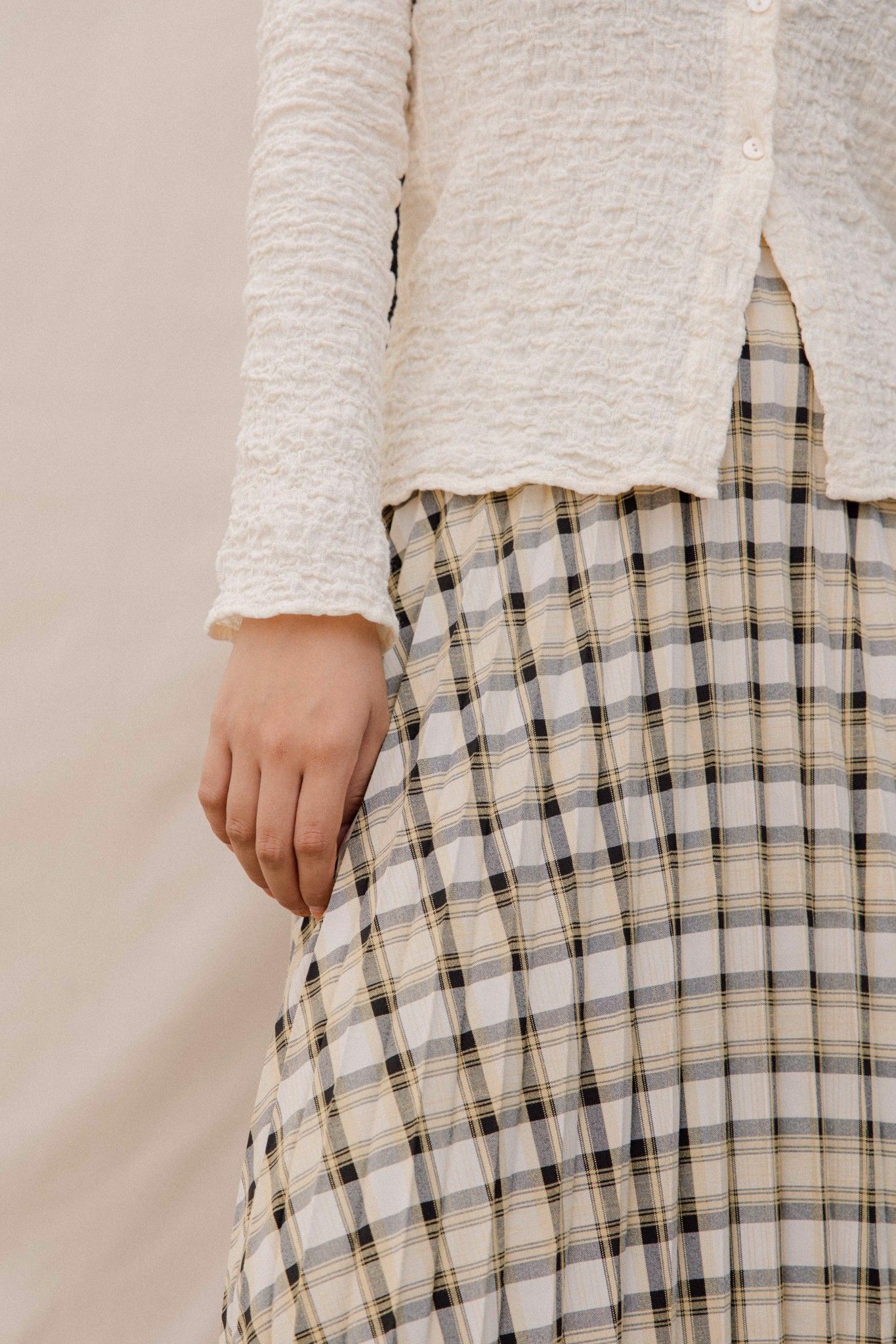 Checked Pleated Midi Skirt