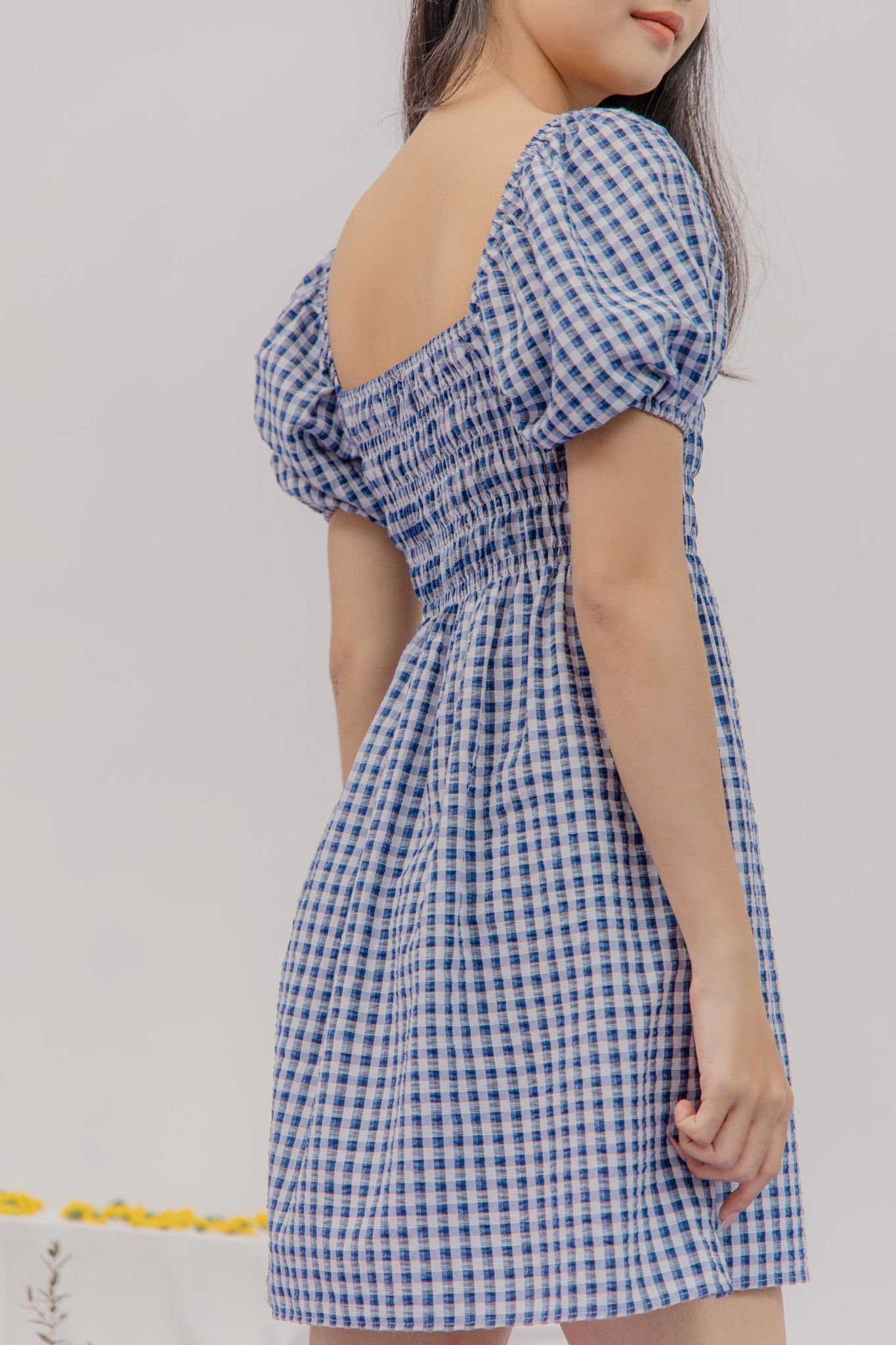 Checked Smocking Mini Dress