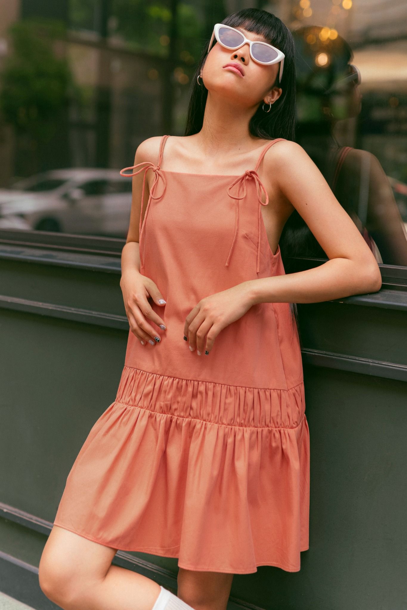  Orange Bow Tie Strappy Mini Dress 