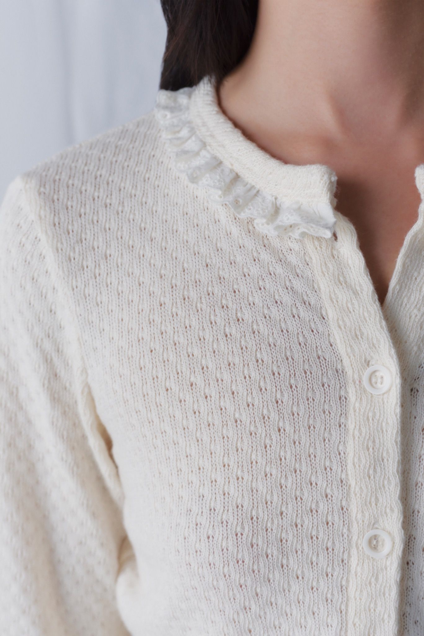 Ivory Lace Trim Cardigan