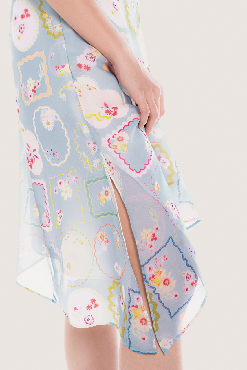 Vintage Floral Printed Lace Hem Midi Slip Dress
