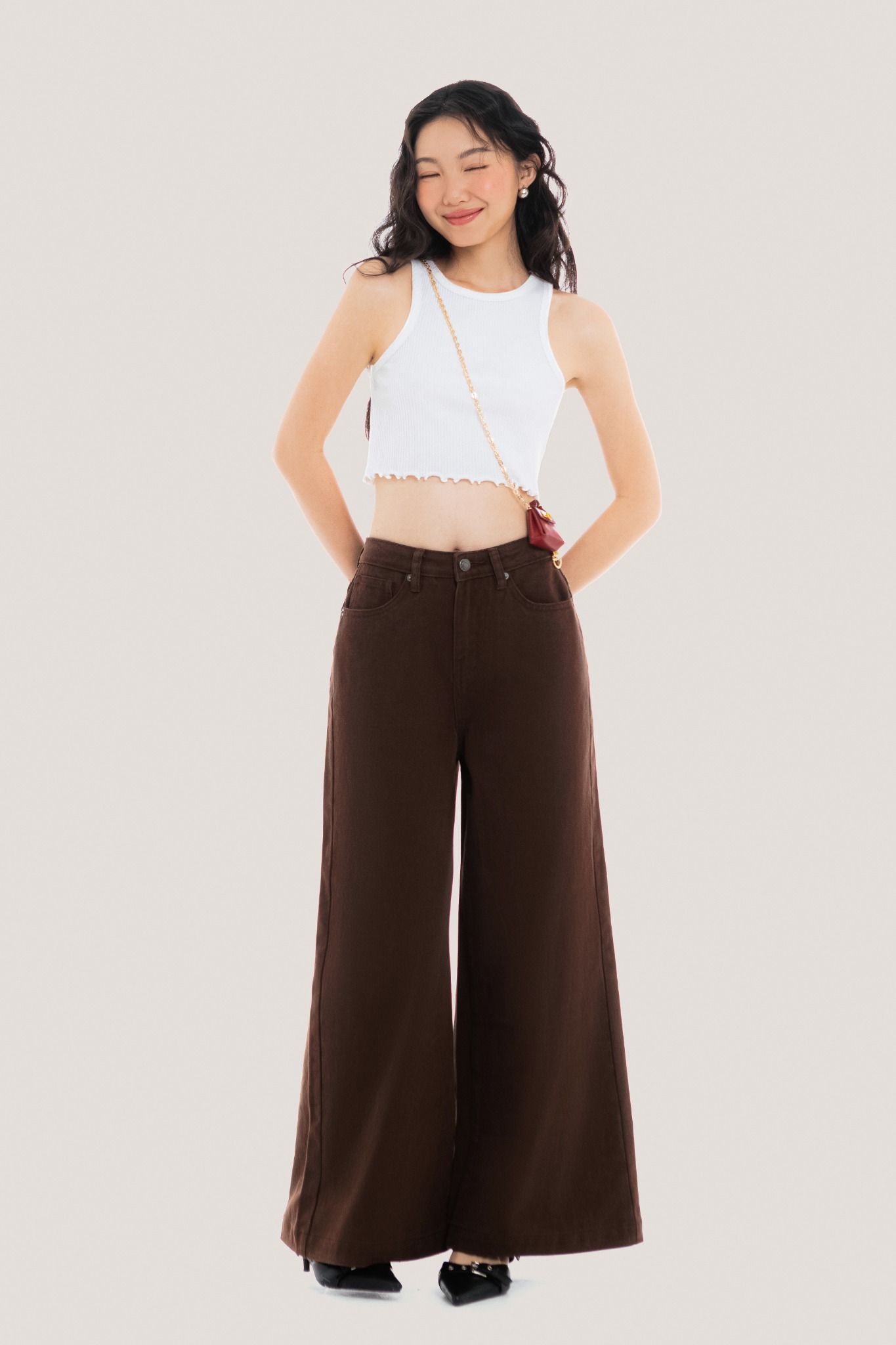  Dark Brown Wide Leg Jeans 