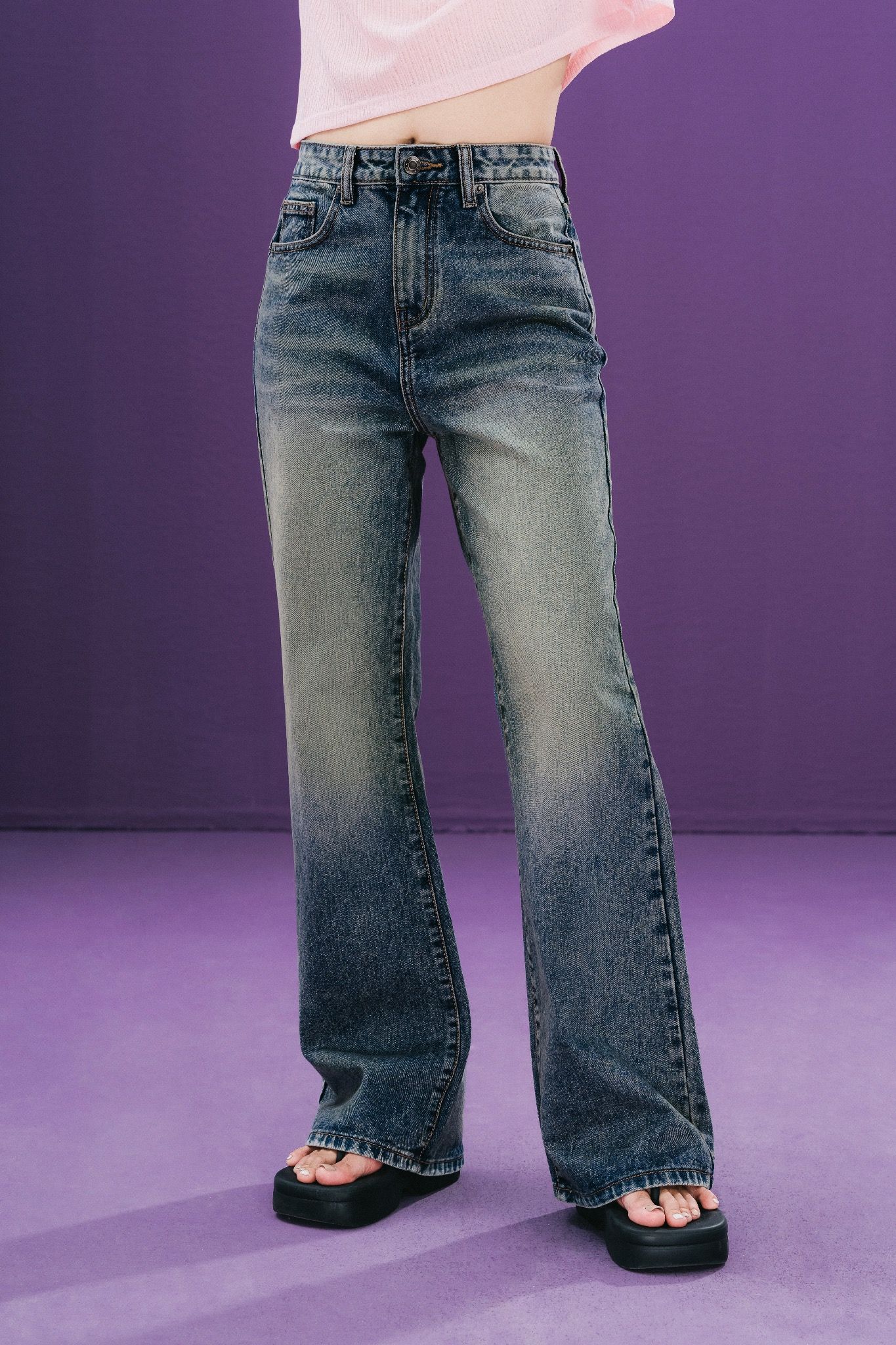 Medium Blue Wash Flared Jeans