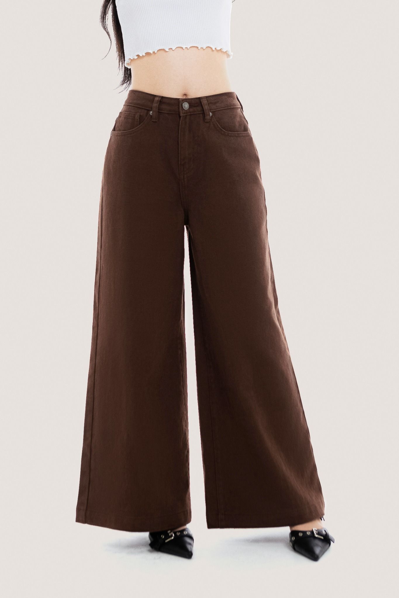  Dark Brown Wide Leg Jeans 