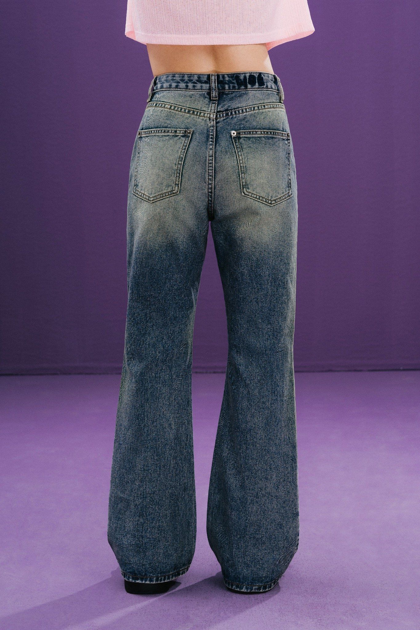 Medium Blue Wash Flared Jeans