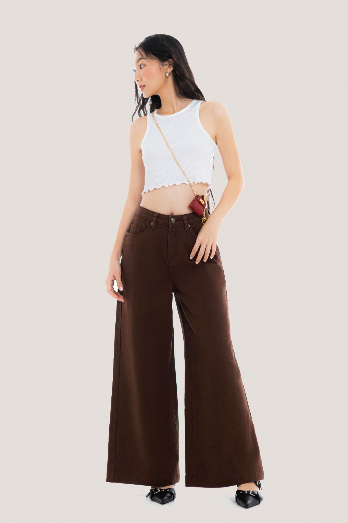  Dark Brown Wide Leg Jeans 