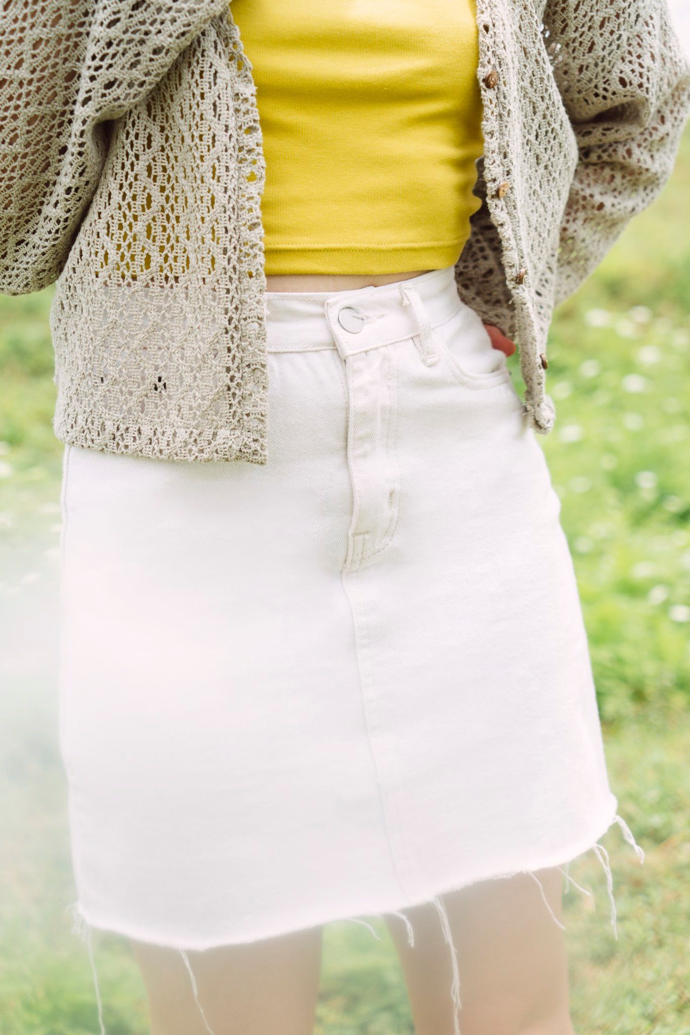White Denim Mini Skirt