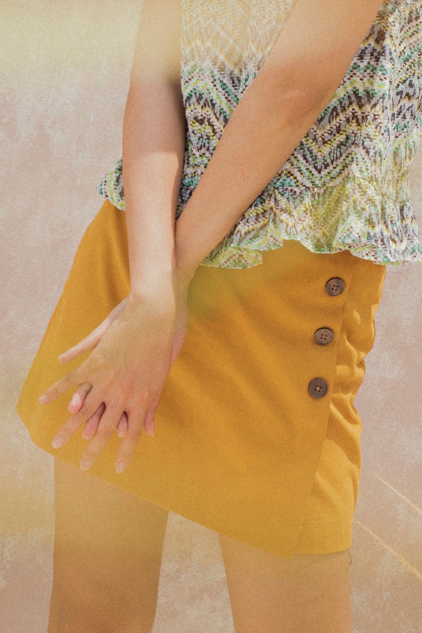 Yellow Mini Skirt with Buttons
