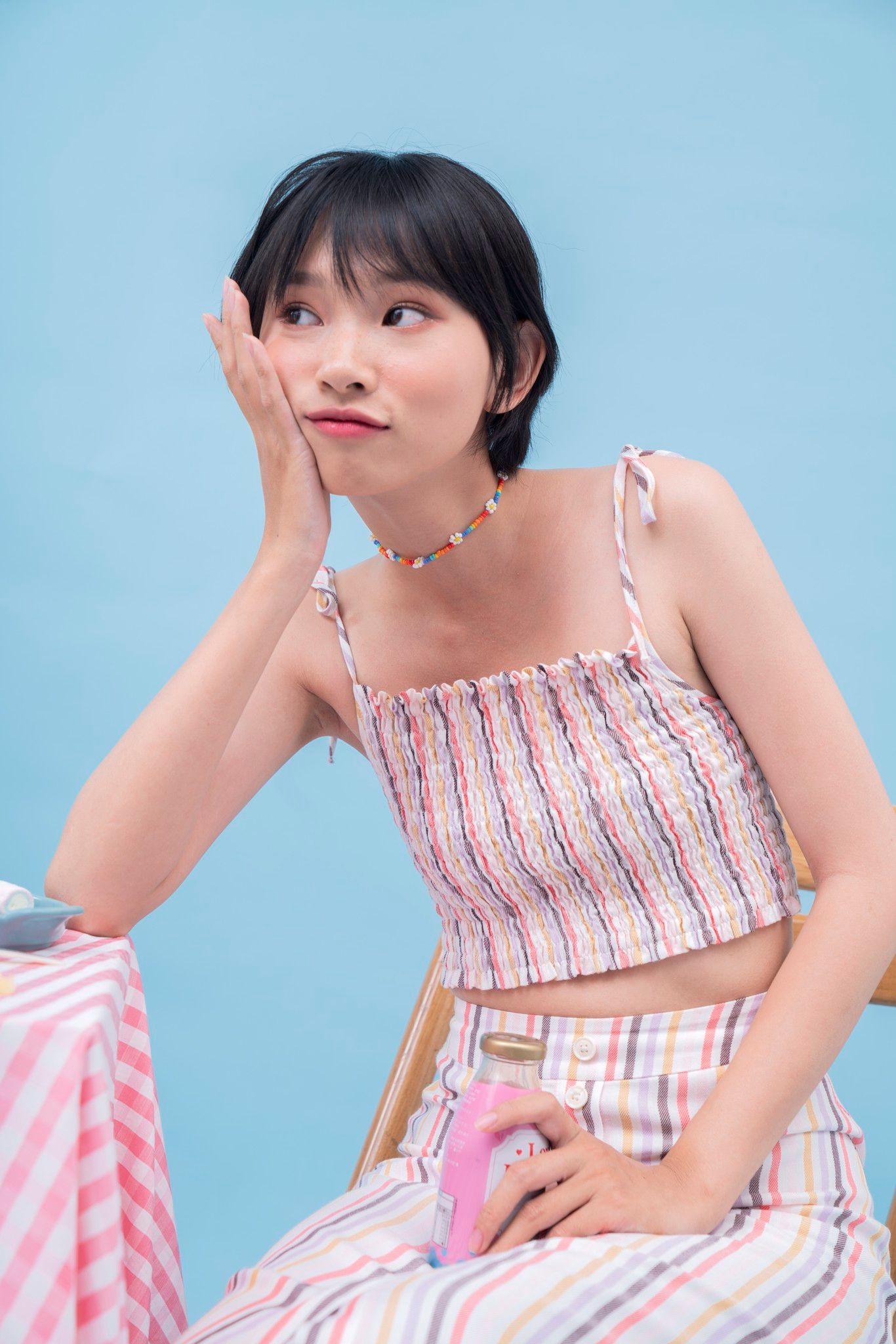 Multicolored Smocked Crop Top