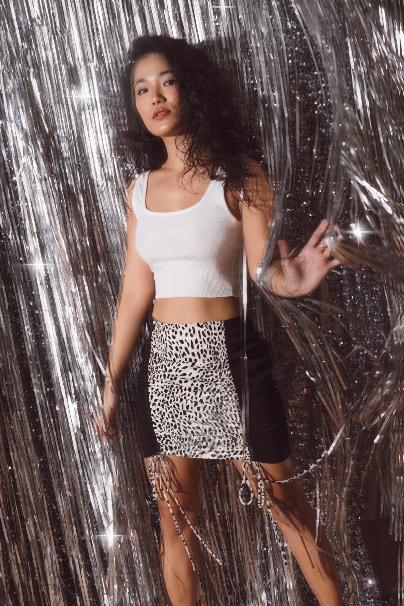  Leopard Drawstring Mini Skirt 