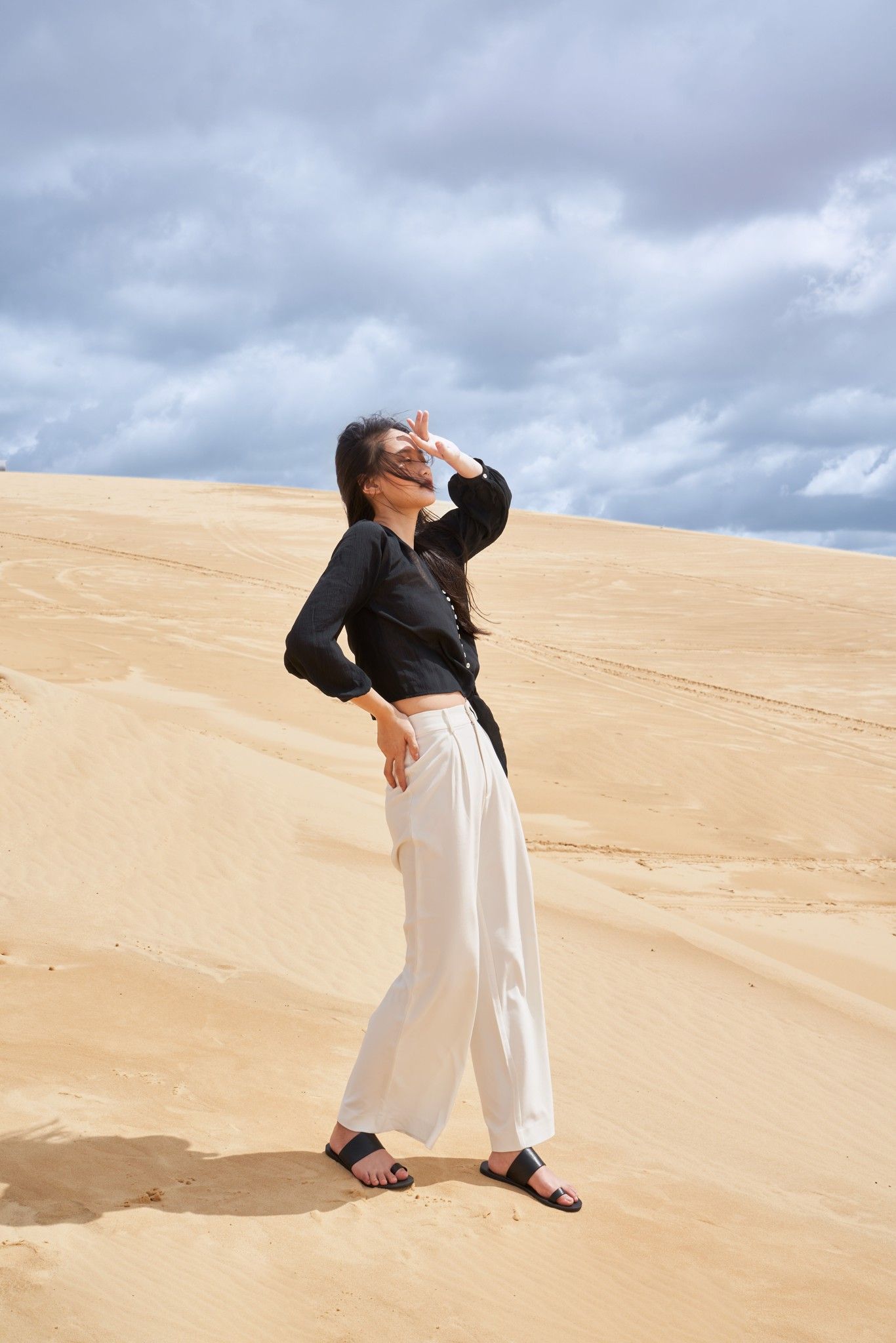 White Darted Wide Leg Trousers