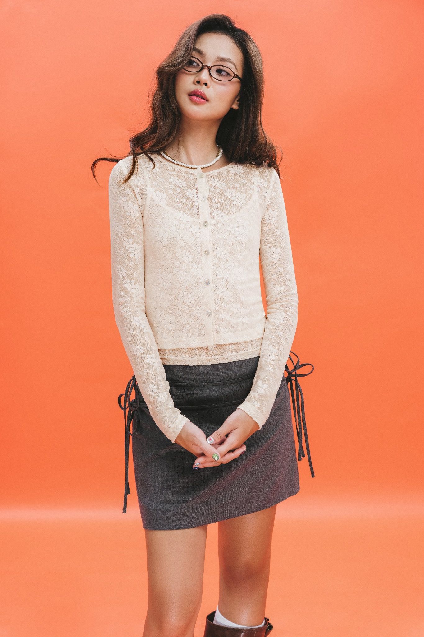 Neutral Grey Bow Belt Mini Skirt