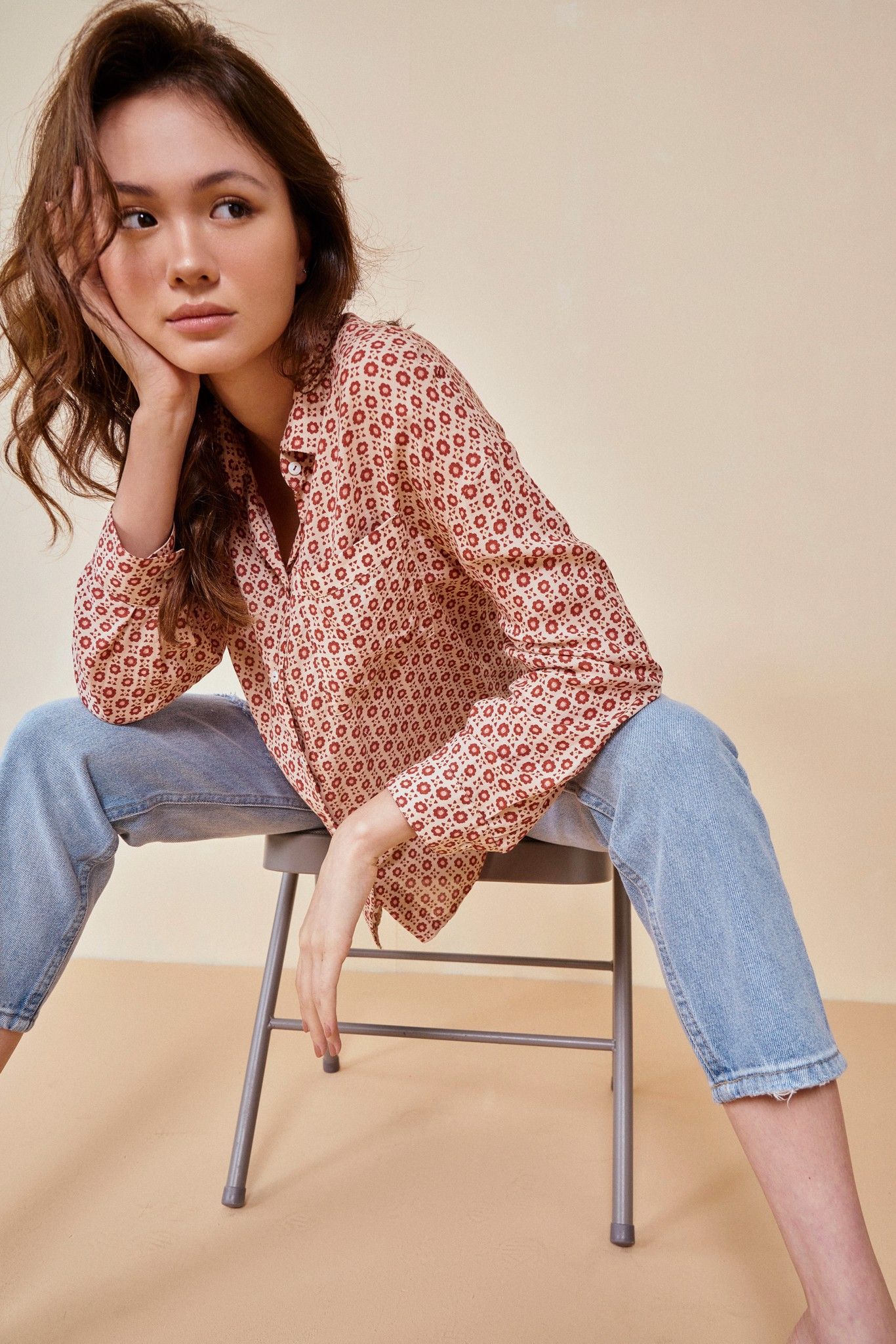 Red Floral Button Down Shirt
