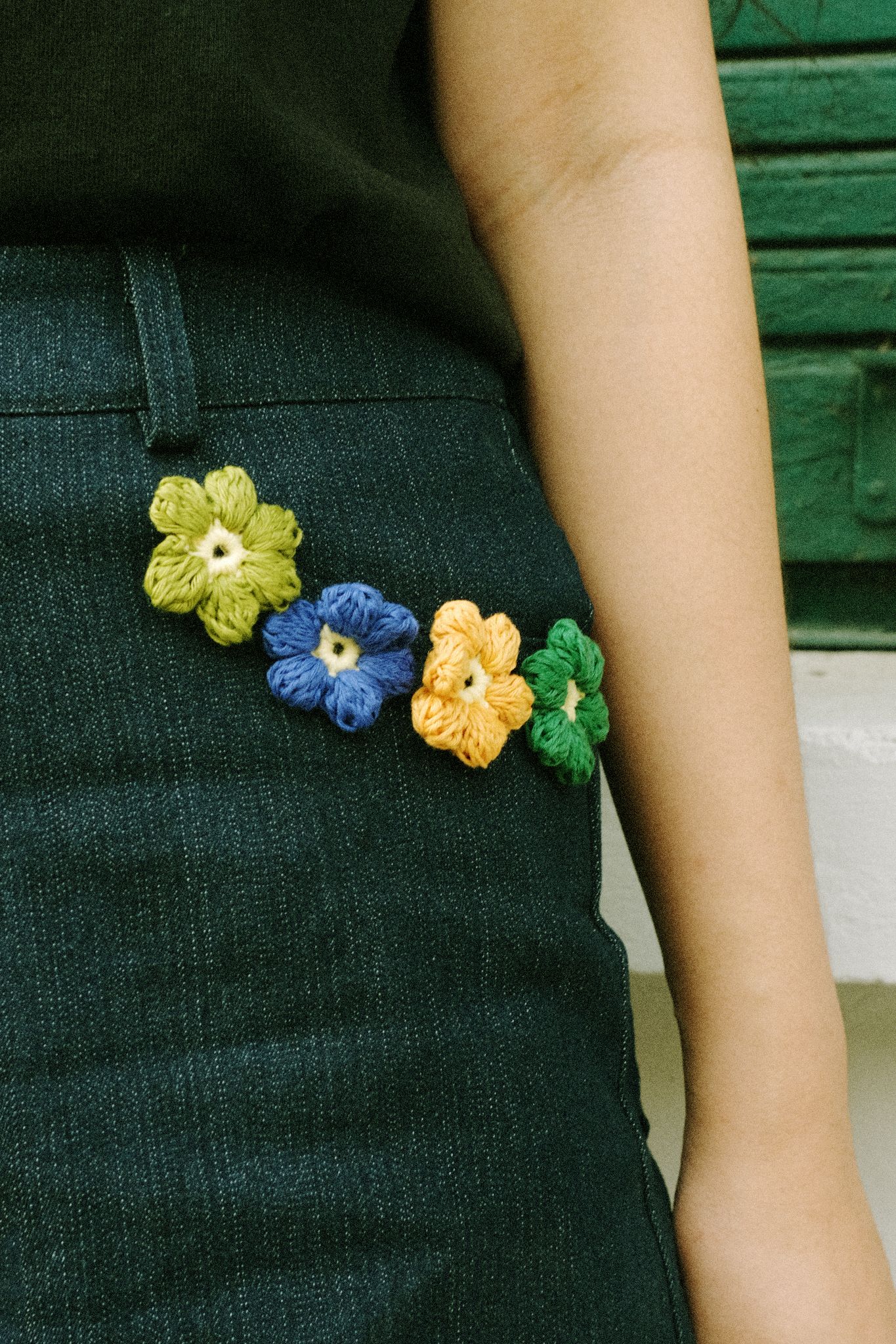 Denim Shorts With Removable Flower Pins