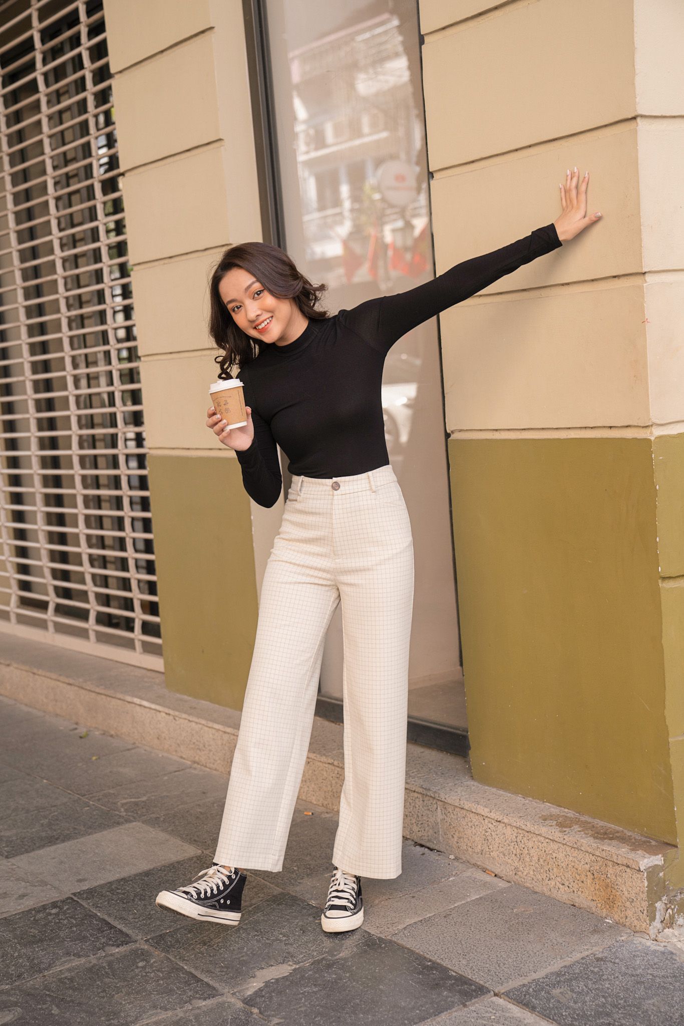 Checked Straight Leg Trousers