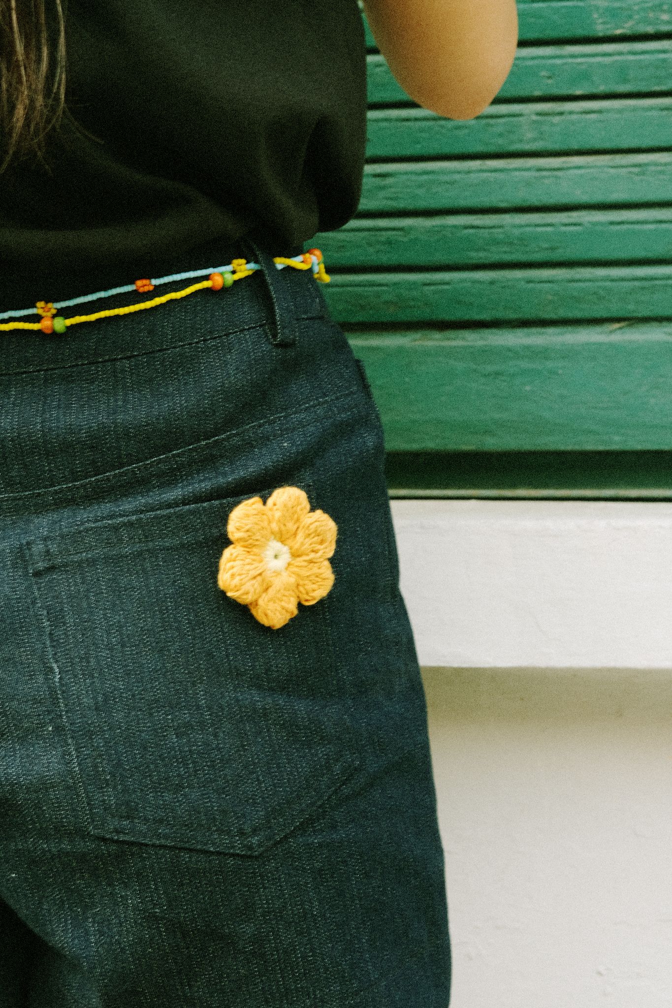 Denim Shorts With Removable Flower Pins