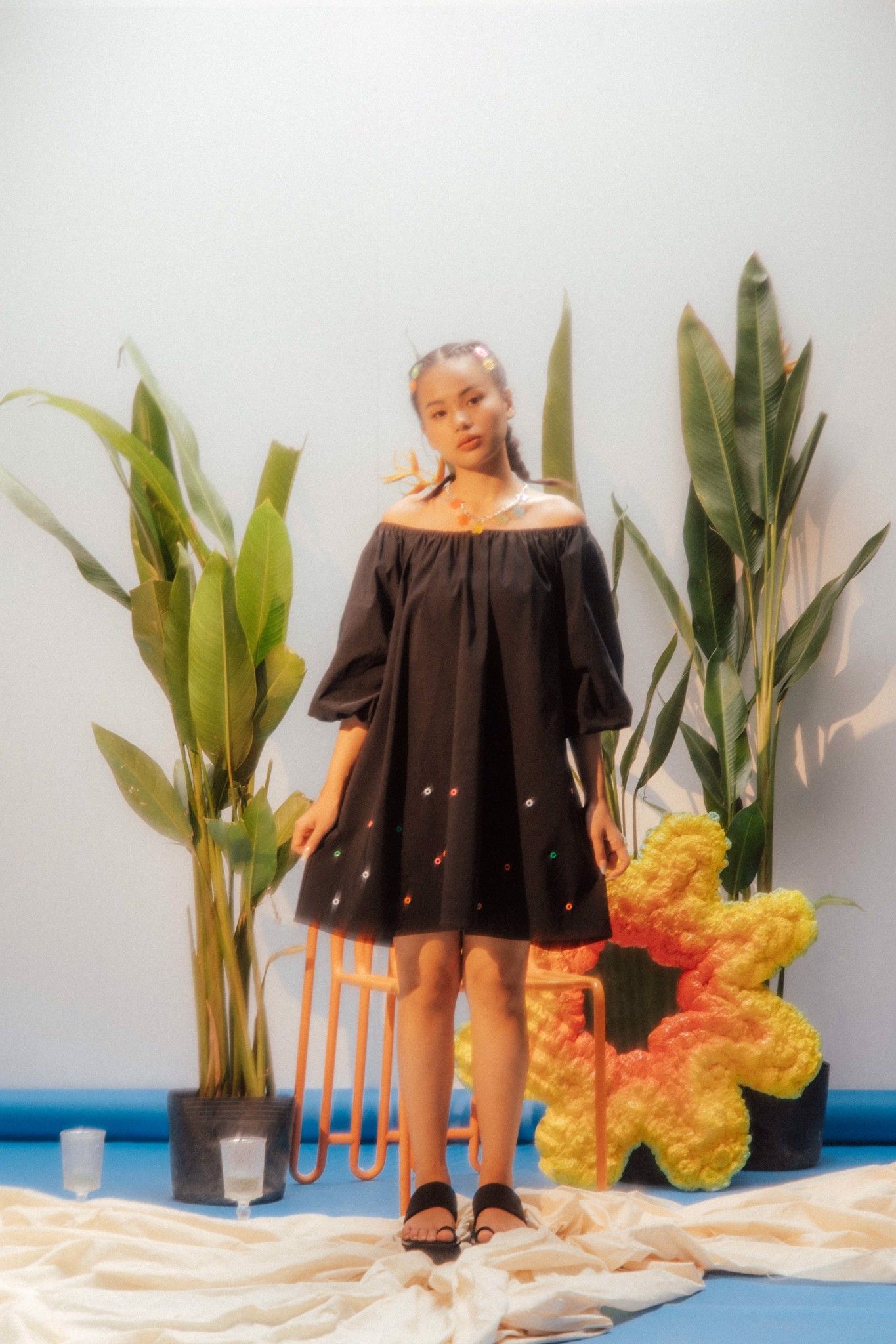 Black Mini Dress With Eyelet Details