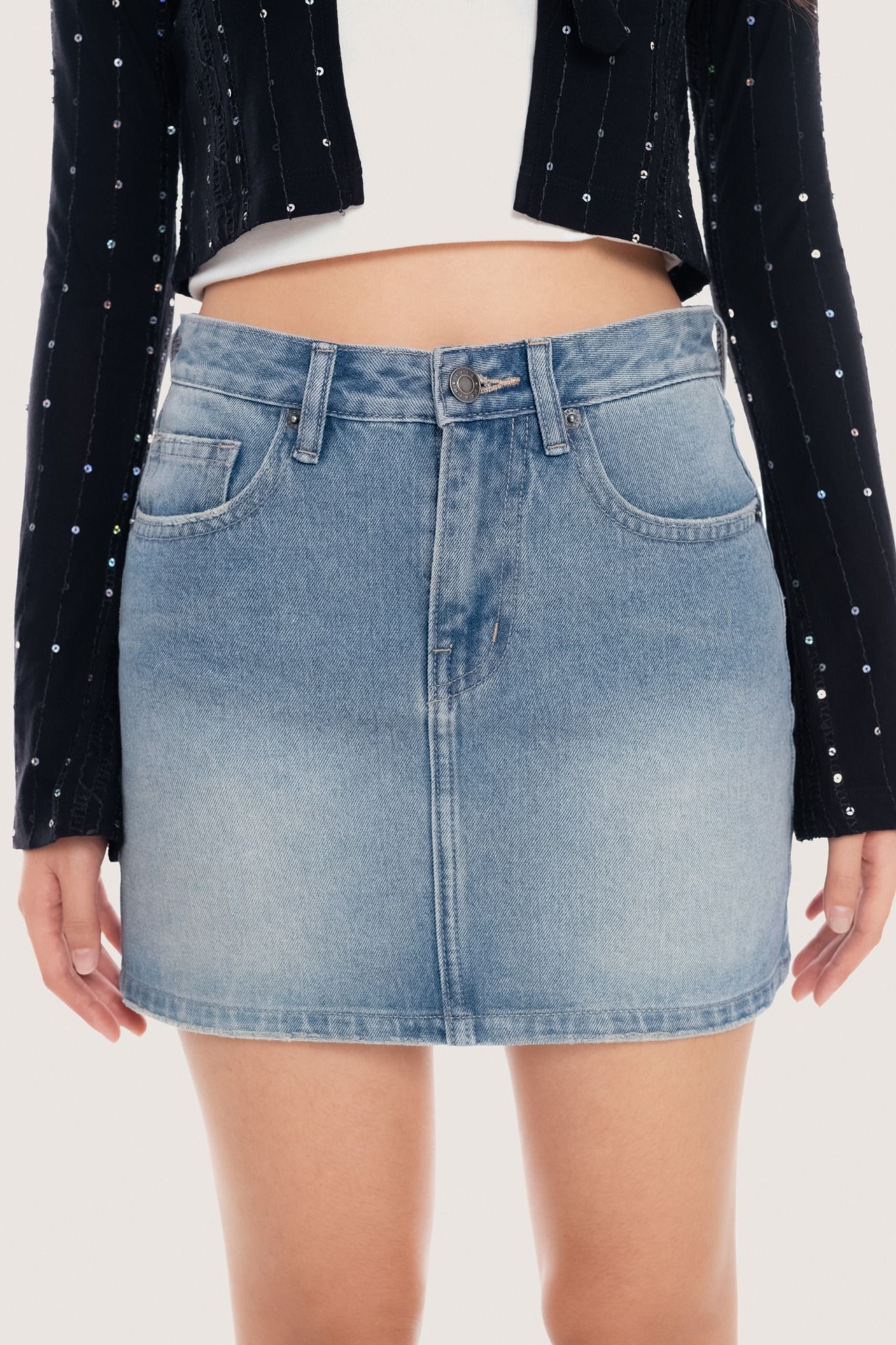  Medium Blue Wash Denim Mini Skirt 