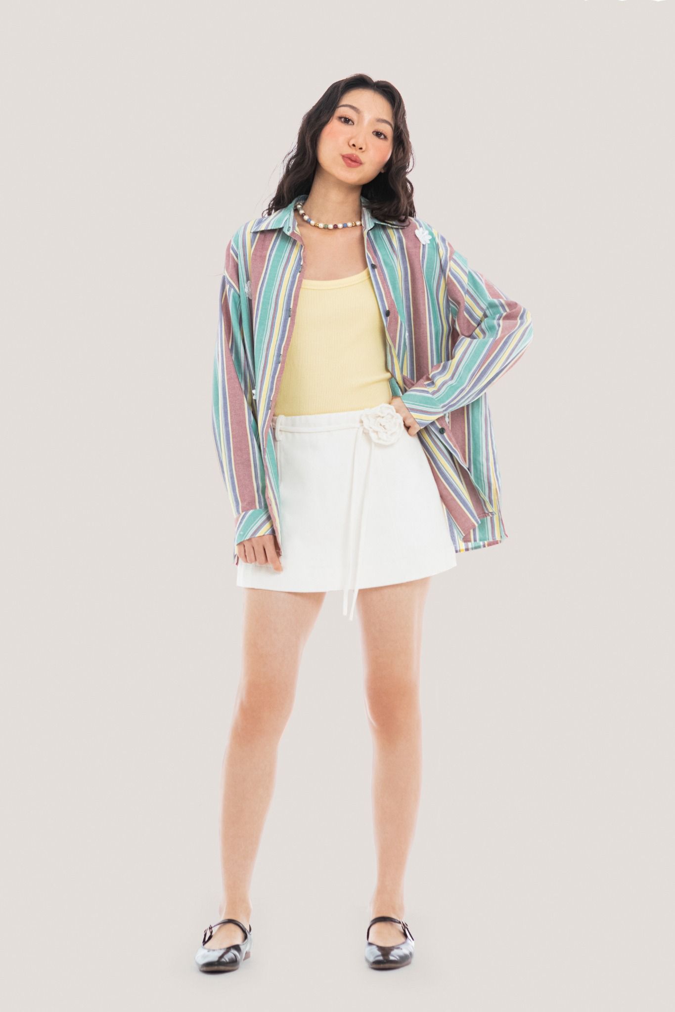  Flowers Bloom Balanced Striped Oversized Shirt 