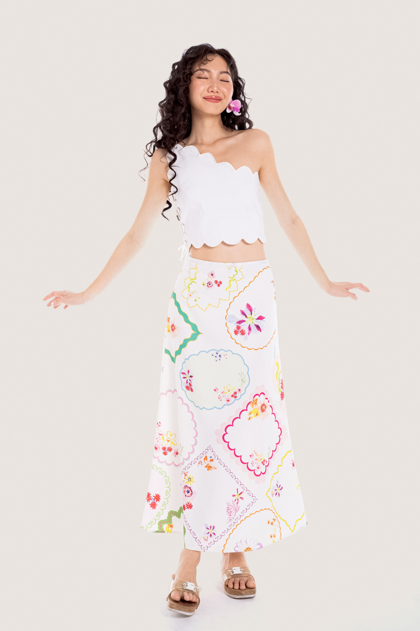 White Scalloped Edge Embroidered One Shoulder Top