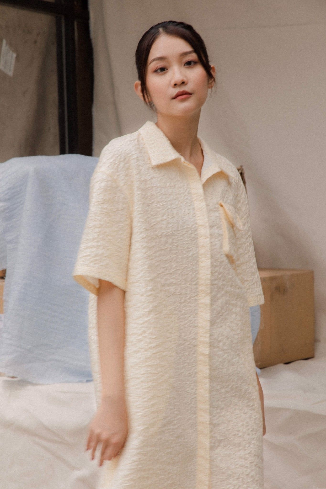 Seersucker Shirt Dress - Yellow
