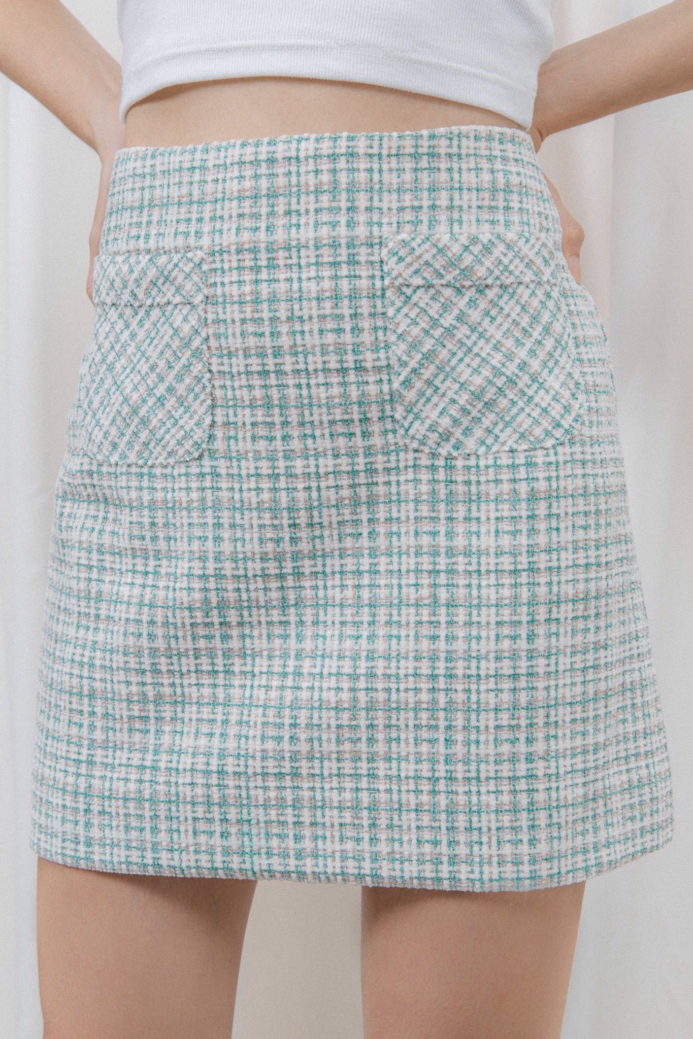 Green Tweed Mini Skirt