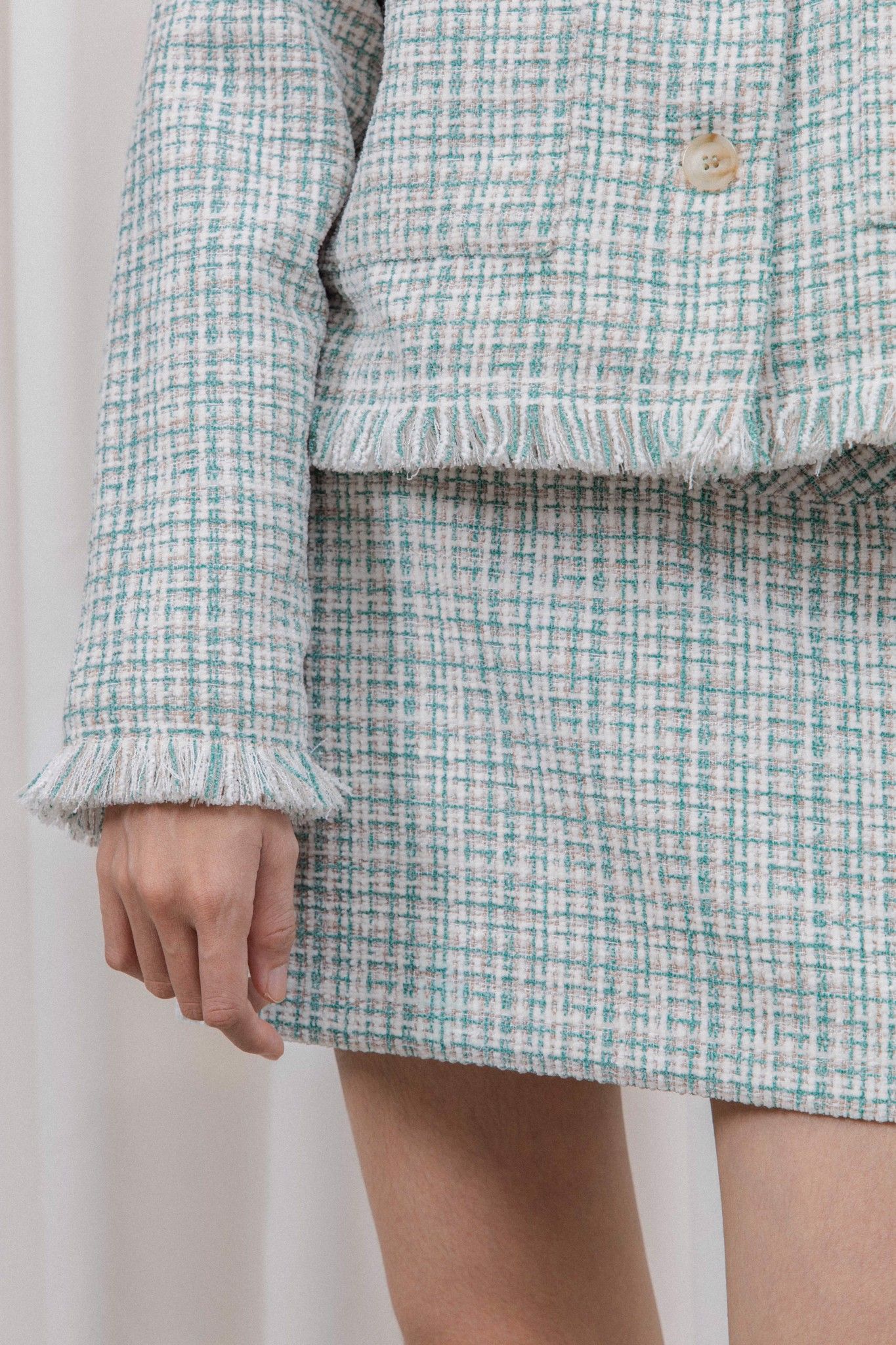 Green Tweed Mini Skirt