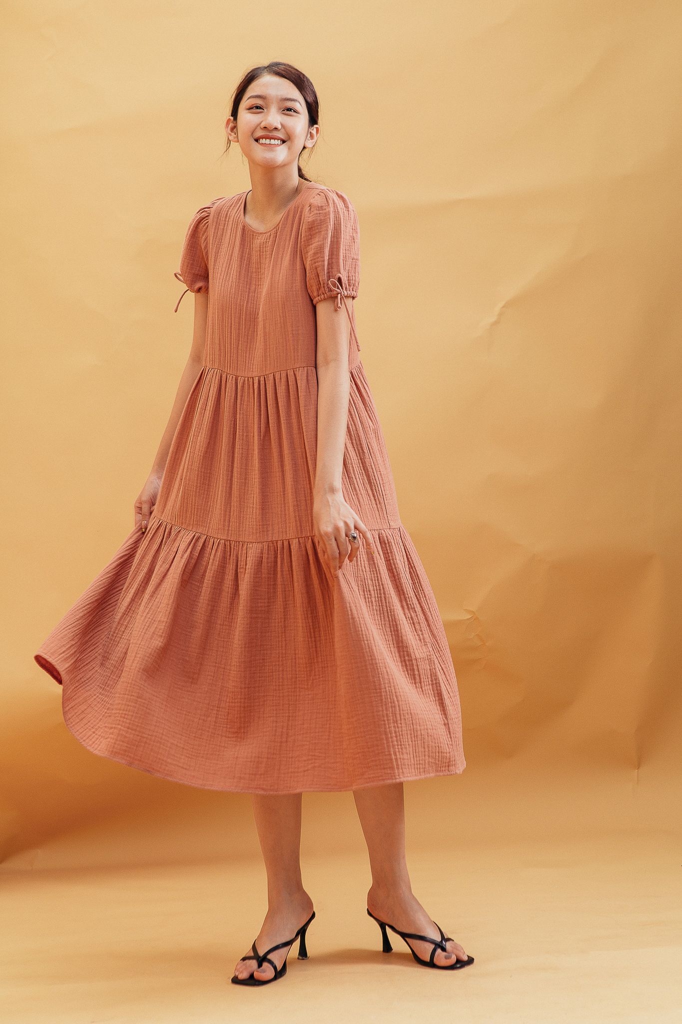 Babydoll Midi Dress - Peach