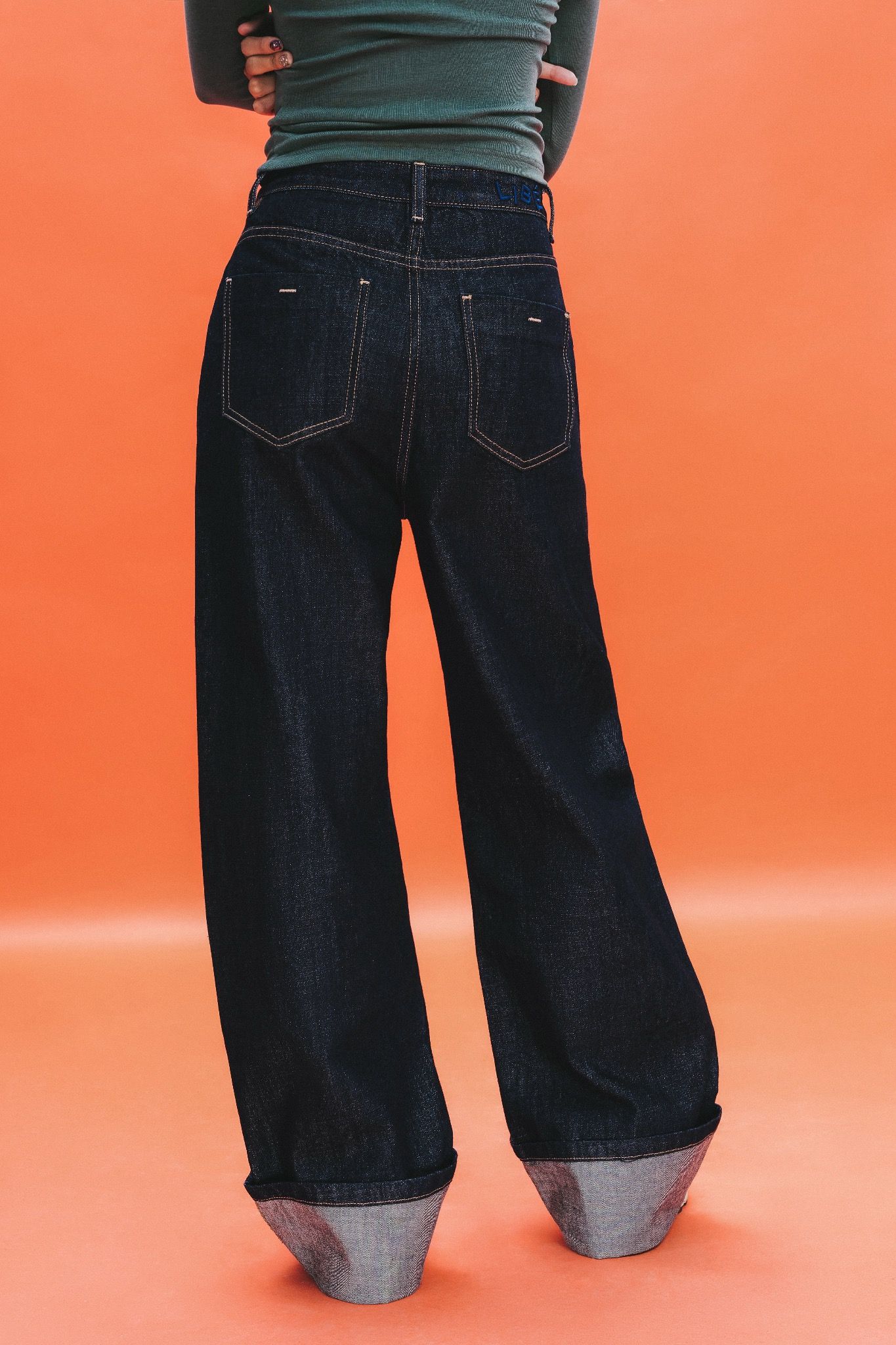 Indigo High Waist Straight Leg Jeans
