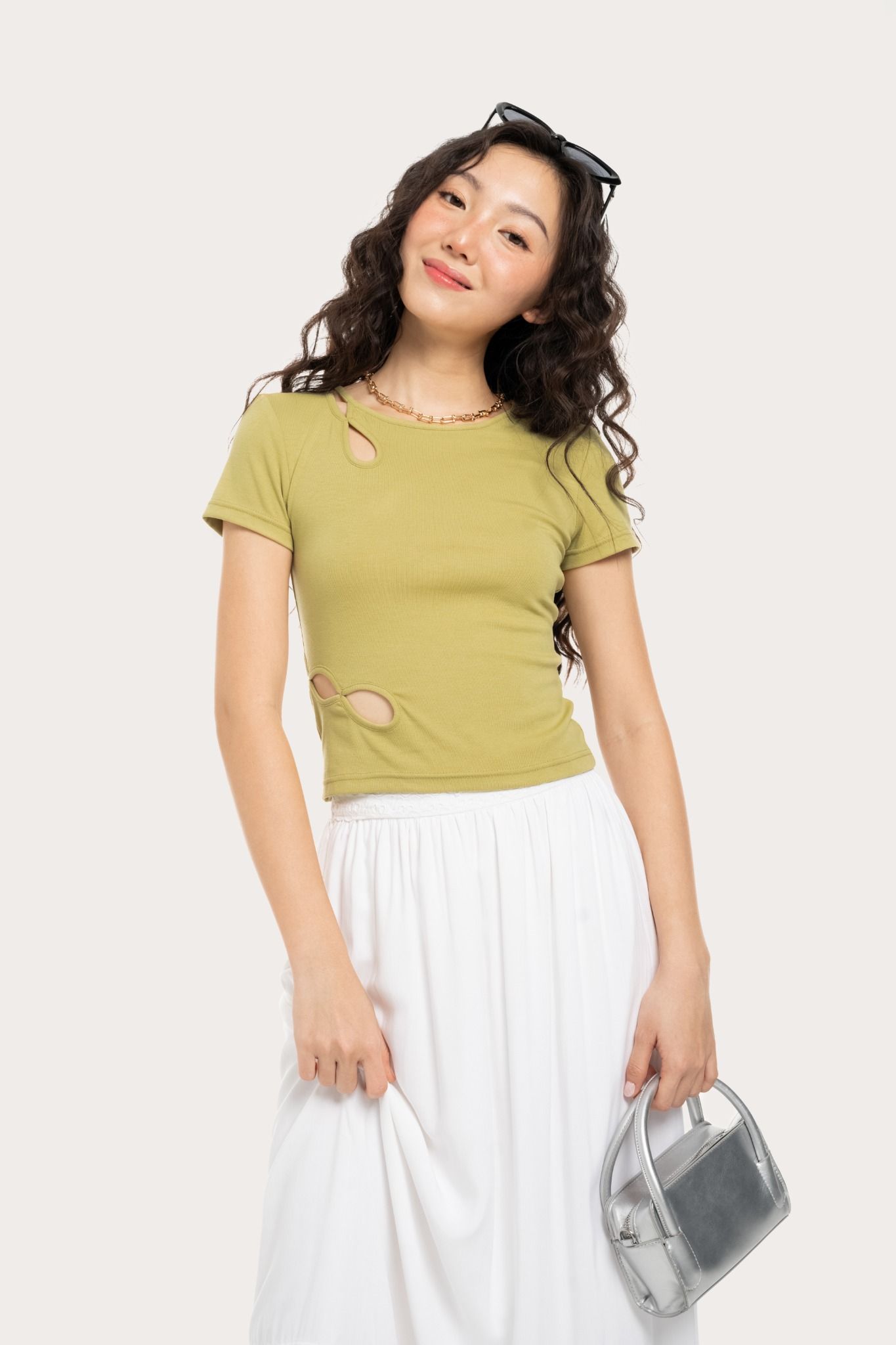  Olive Yellow Cut Out Top 