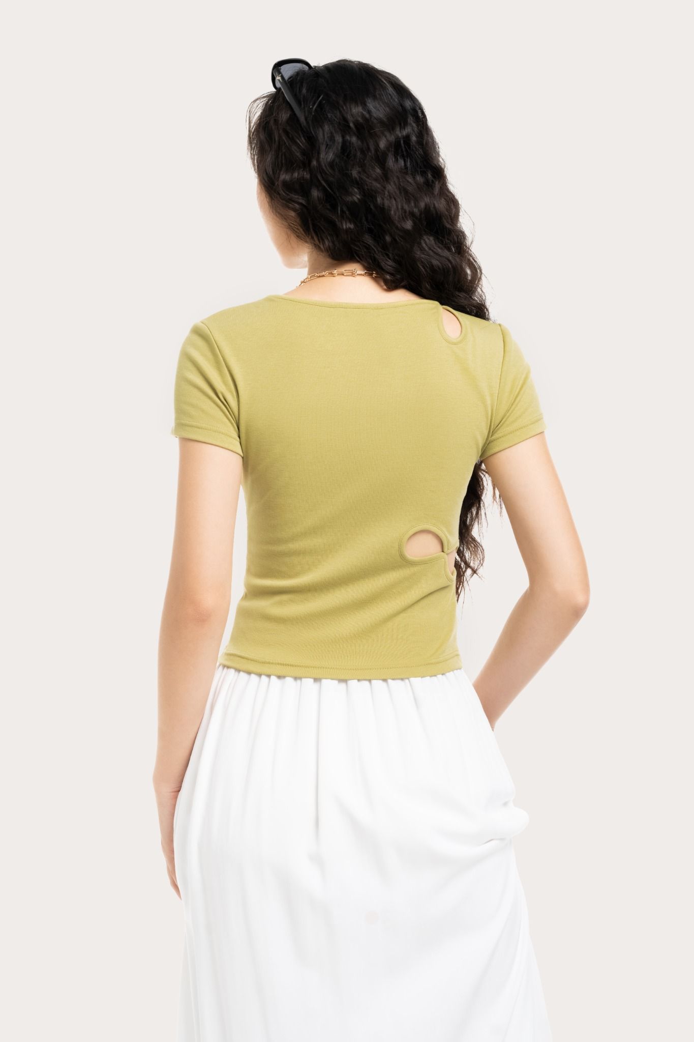  Olive Yellow Cut Out Top 