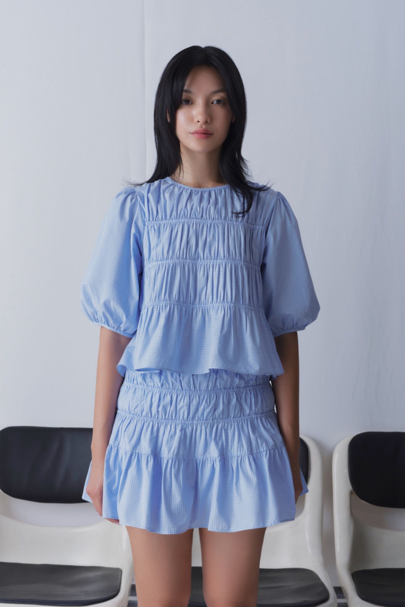 Gingham Smock Mini Skirt