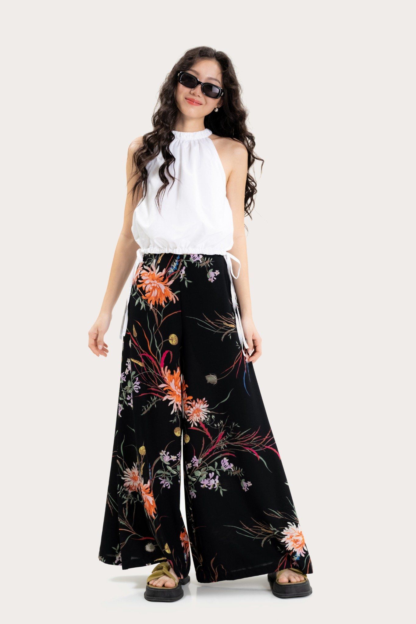  Floral Print Wide Leg Trousers 