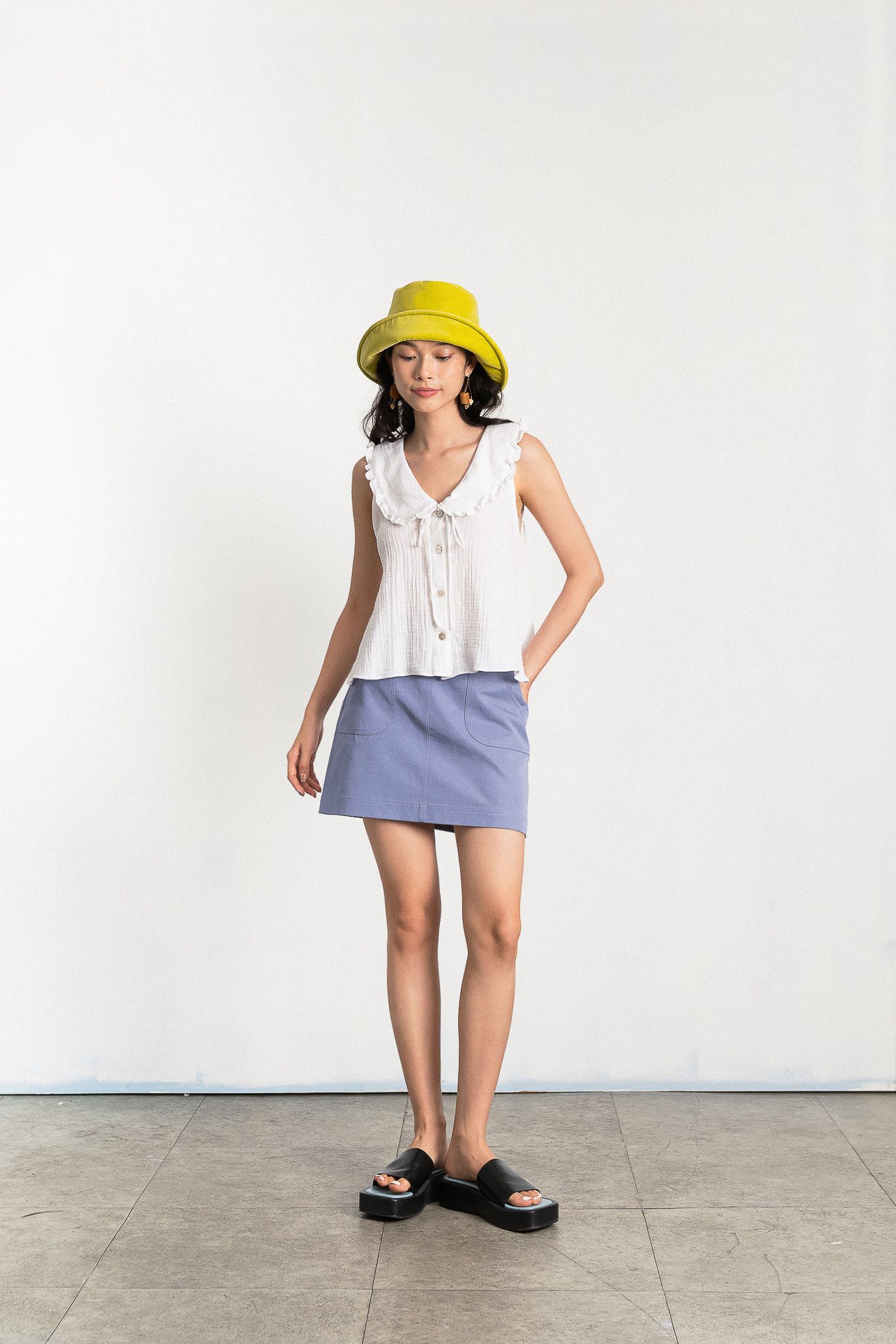  Blue Khaki Skirt With Pockets 