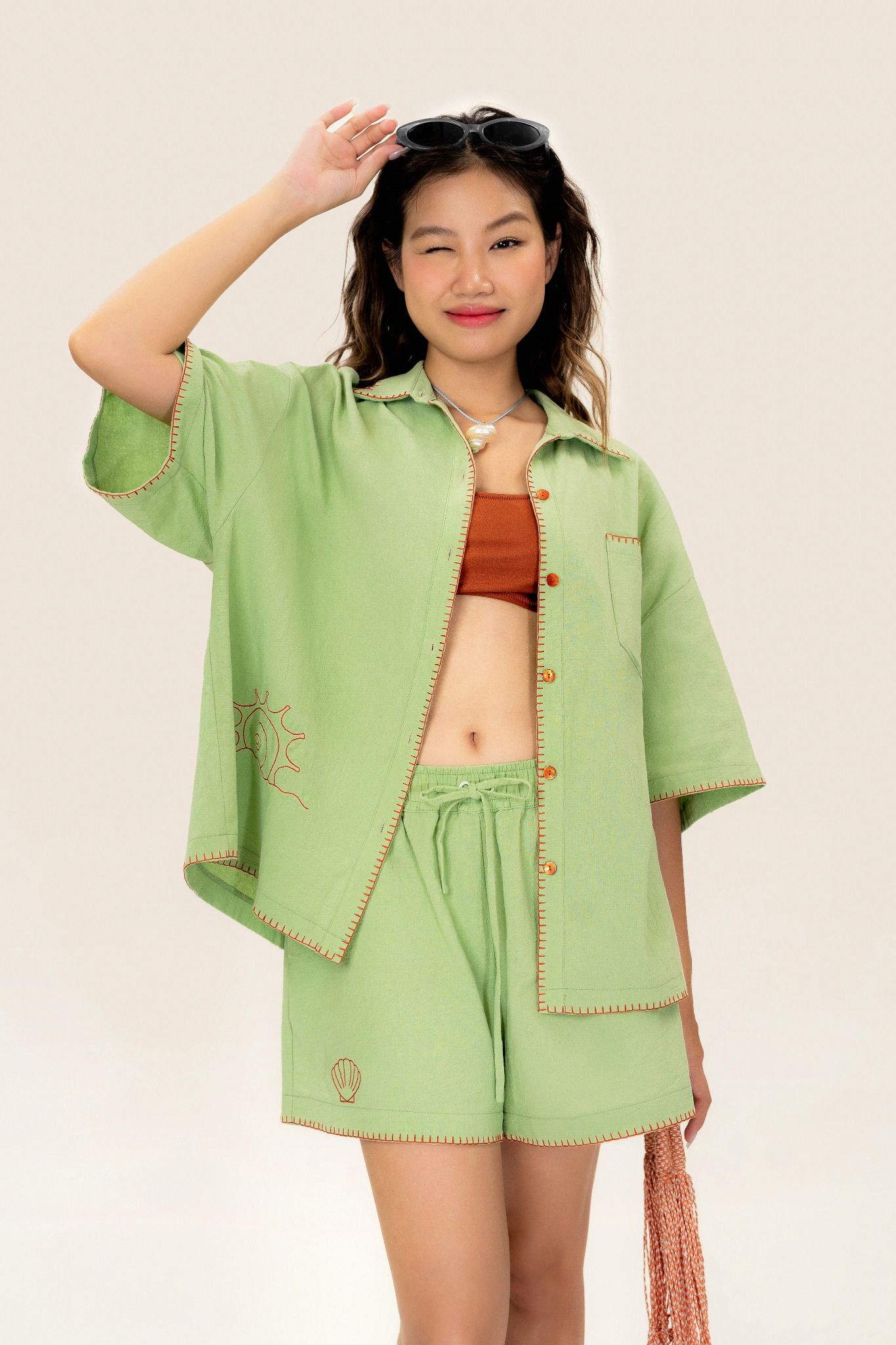 Green Kiwi Embroidered Short Sleeve Shirt