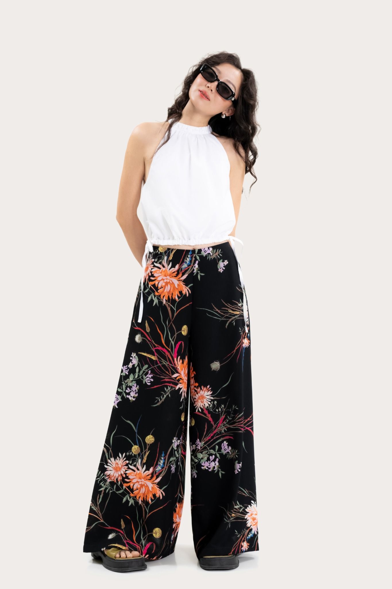  Floral Print Wide Leg Trousers 