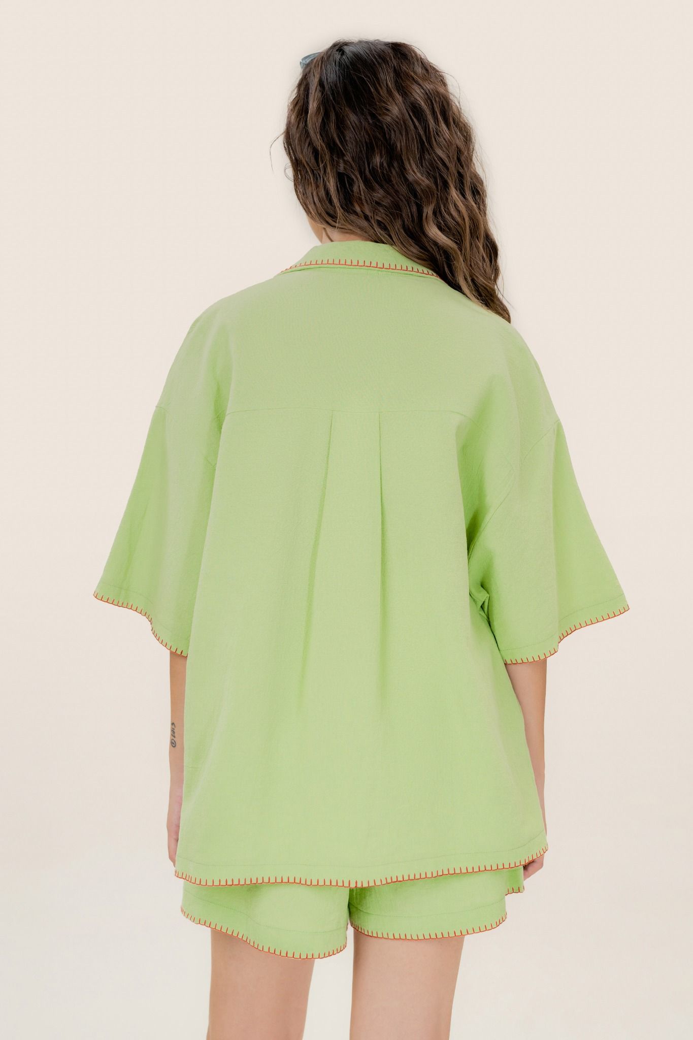  Green Kiwi Embroidered Short Sleeve Shirt 