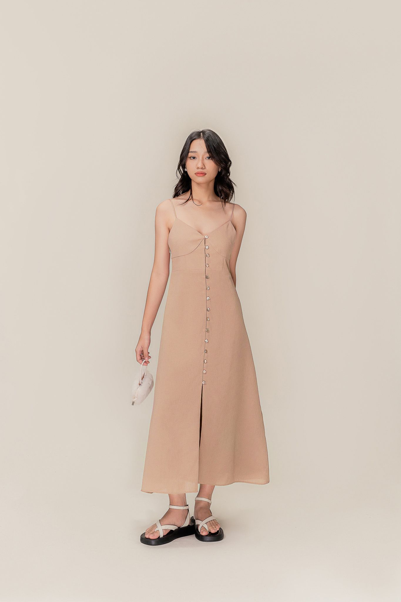  Muted Rose V-neck Cami Midi Dress 