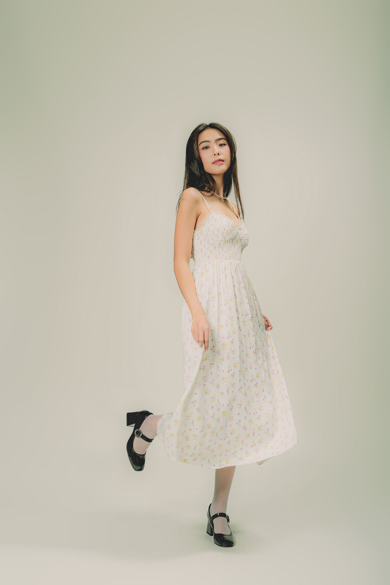  Floral Silky Smock Midi Dress 