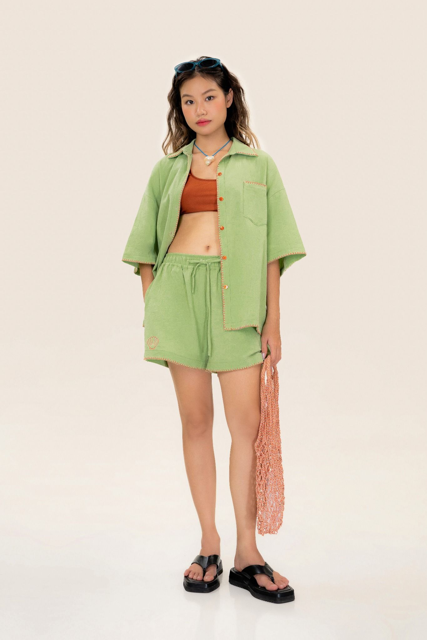 Green Kiwi Embroidered Shorts